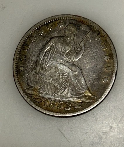 1853 Arrows & Rays Seated Liberty Silver Half Dollar CH VF Details -Salvaged Scr