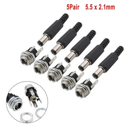 5 Paar Stecker + Metallbuchse DC5.5 X 2.1mmdc Stecker Terminal Adapter