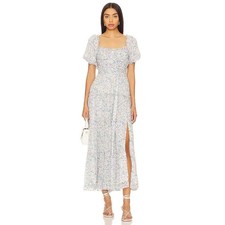 ASTR The Label REVOLVE Floral Prina Maxi Dress Blue Green Smocked Tiered Small