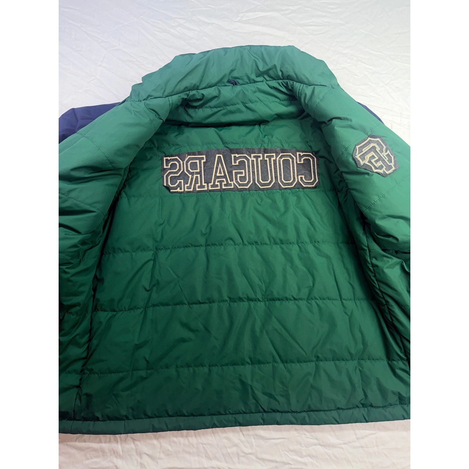 Devon & Jones Reversible Puffer Jacket Mens Medium Navy Green Cougars SF Logo EX - product detail image 3