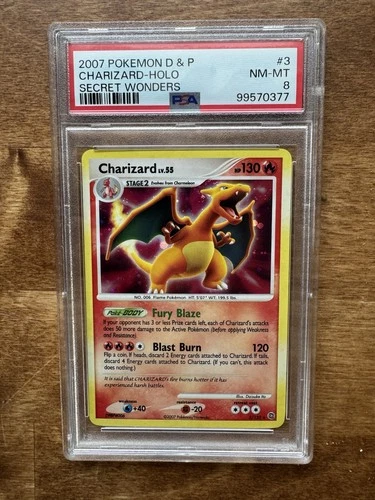 2007 Pokemon Diamond & Pearl Secret Wonders Charizard Holo Rare Card 3/132 PSA 8