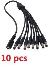 10 pcs DC 1 to 8 Power Splitter Cable Cord For CCTV Camera, 1 Female to 8 Male