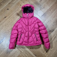 Womens Mountain Equipment Down Jacket Size 10 Small Red Pink Detachable Hood