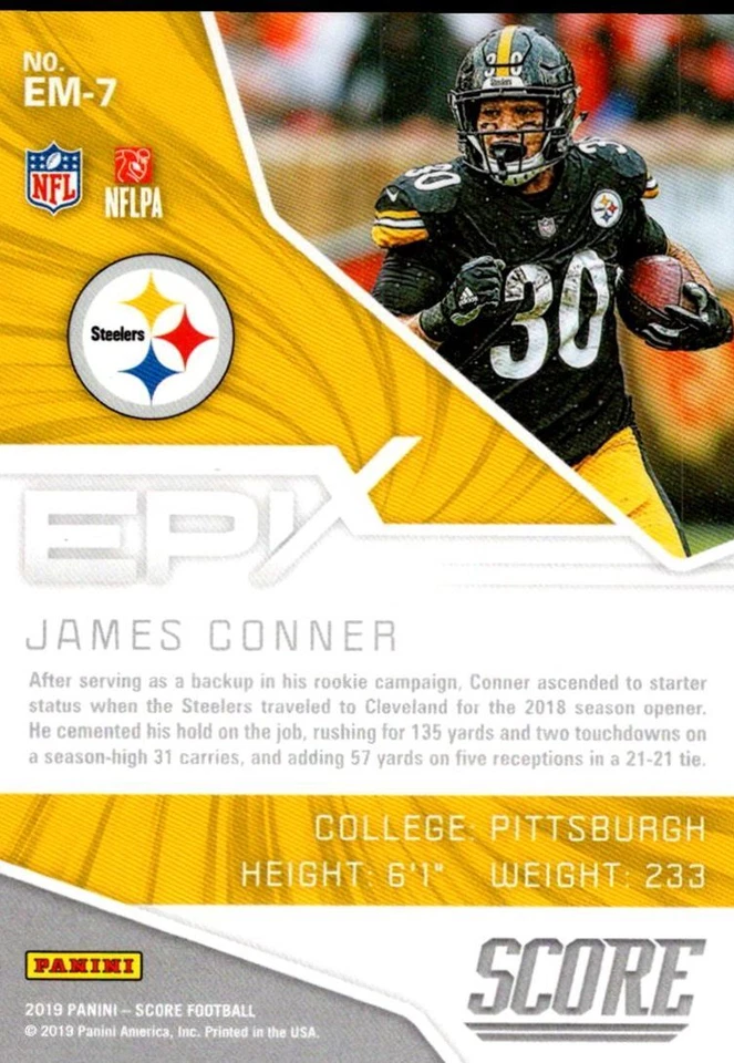 2019 Score Epix Moment James Conner Pittsburgh Steelers #EM-7 - Image 2 of 2