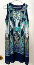 ROSE & OLIVE Sleeveless Shift Dress Size 10 Blue Paisley Print Lined