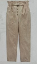 Zara leichte Damen Paperbag Hose Chino Stoffhose L beige Schlüpfhose Hohe Bund