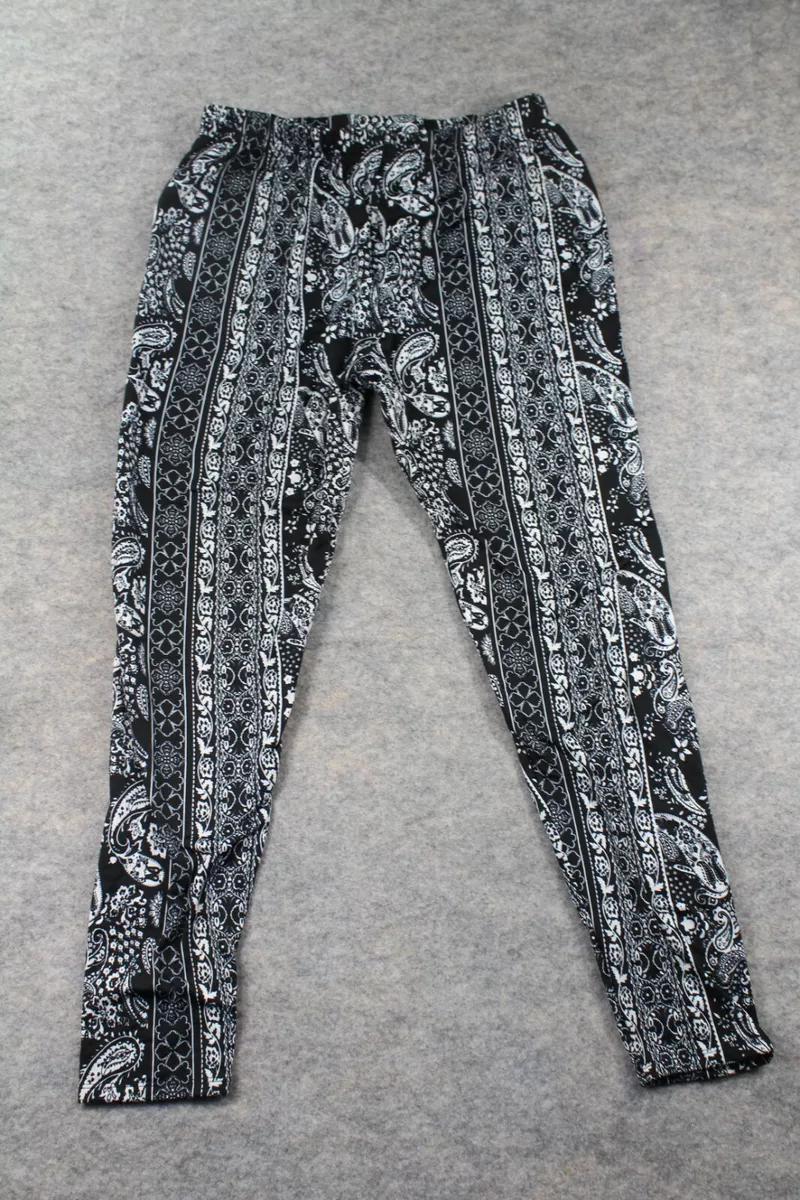 Lildy Pants Size Large / Extra Large Fleece Leggings Black White Paisley  Pull On