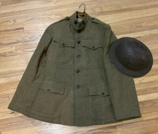 WW1 US ARMY AEF M1917 WOOL UNIFORM COAT COMBAT FIELD TUNIC & HELMET - Original!