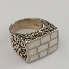 Vintage Silver Ring Abalone Geometric Swirls Mother Pearl 6.5 Sterling 925 Deco