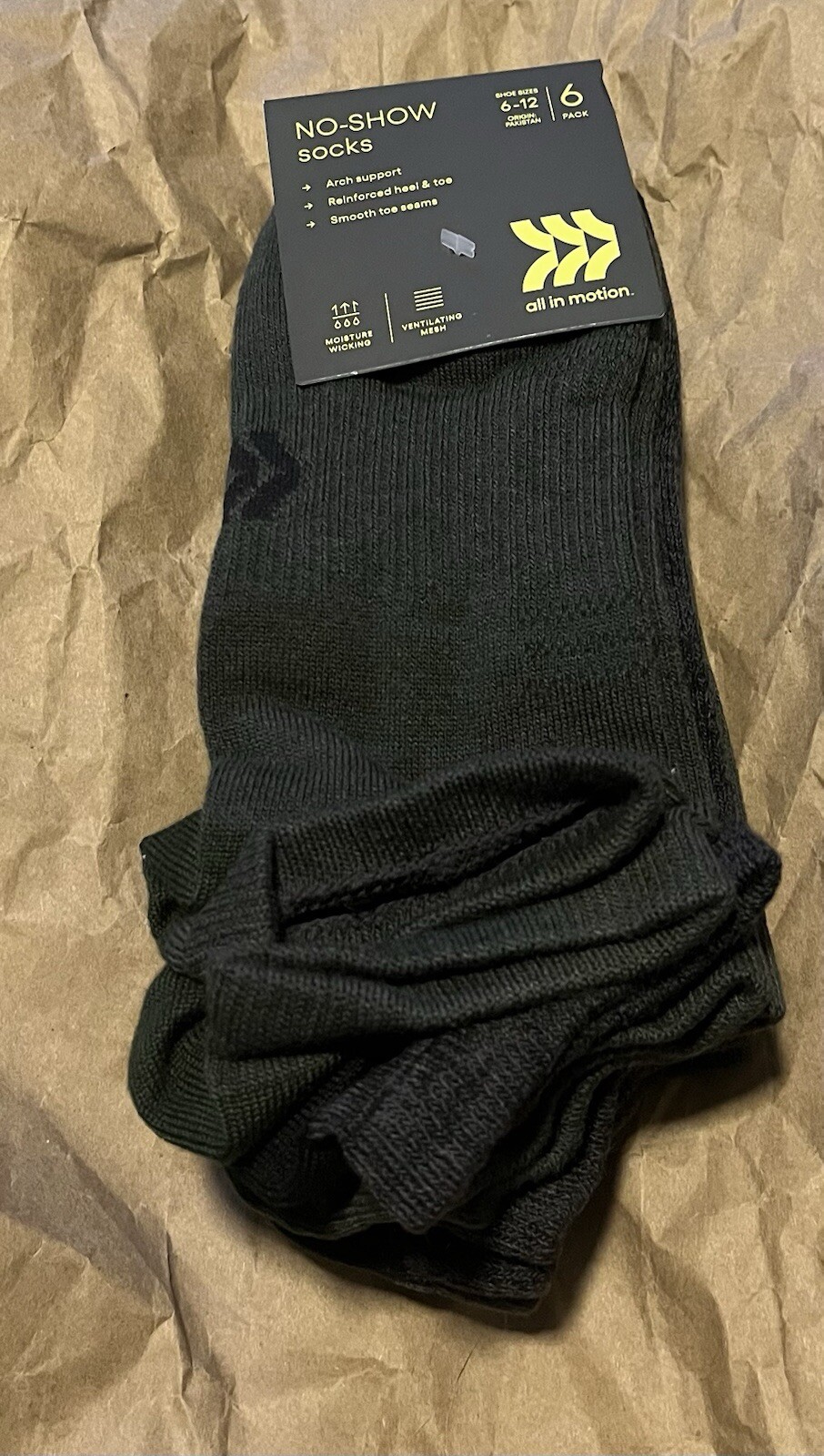 All In Motion Men's No-Show Socks 6-Pack for Sizes 6-12-image