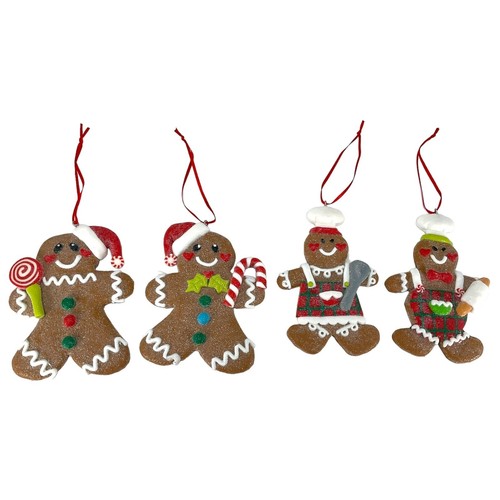 Holiday Clay Gingerbread Man Christmas Ornaments 4.5 Inch CHOOSE YOUR STYLE - Picture 2 of 16