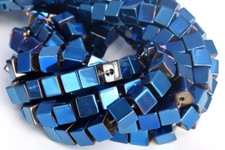 8MM Blue Hematite Cube Grade AAA Natural Gemstone Loose Beads 7.5"