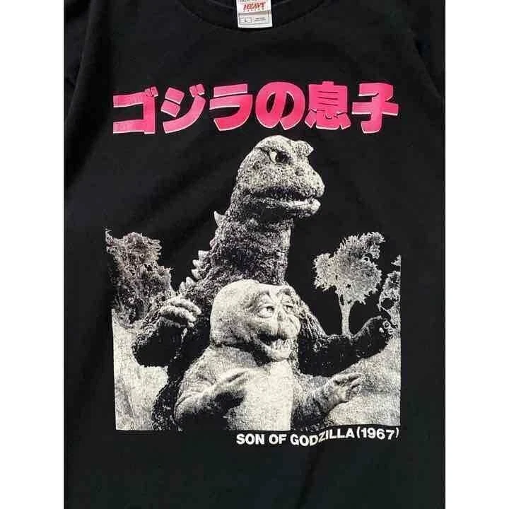 Godzilla double-sided print black T-shirt Large Vintage 80s &
