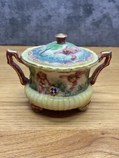 vintage sugar bowl footed majolic compote cherubs Japan lidded