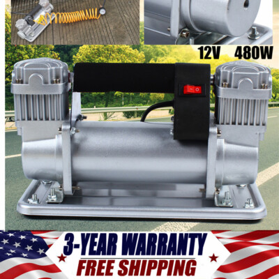 480W 12V Heavy Duty Metal Dual Cylinder Pump Air Compressor Auto Tire Inflator