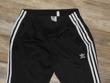 LADYS ADIDAS TRACK PANTS MEDIUM ADIDAS 3 STRIPE BLACK WHITE WAIST 29-32 INSEAM29