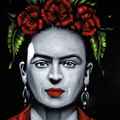 Frida Kahlo, size 16''x11'', oil on black velvet