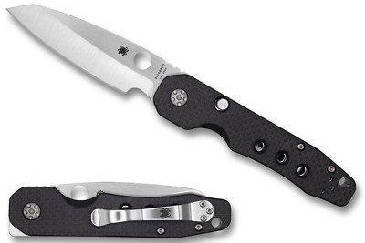 SPYDERCO Kevin Smock Folding Satin Plain Carbon Fiber G10 Laminate Hndle C240CFP