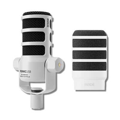 Rode PodMic USB Broadcast Mic (White) + WS14 Pop Filter (White)
