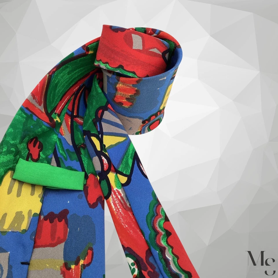 CHRISTIAN LACROIX Multicolor Art Print Silk Tie Made In Italy W: 3.9" EX COND - Image 4 of 4