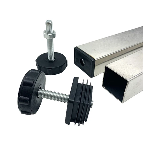 Black Adjustable Feet & Threaded Tube Insert Sets For Square Tubes Box Section - Picture 9 of 35