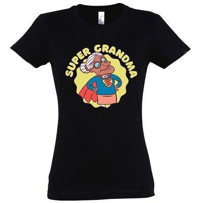 Damen T-Shirt Super Grandma Logo Spruch Fun Comic Cartoon Oma Familie Geschenk