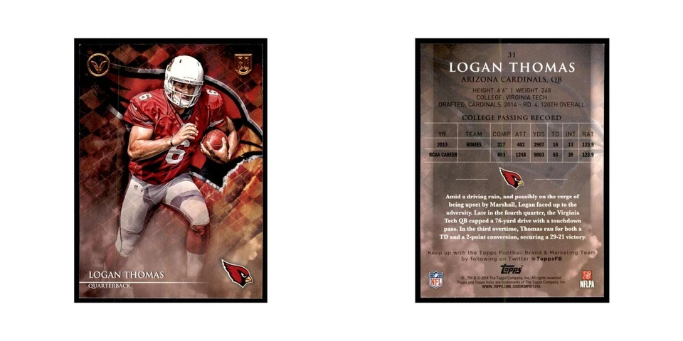 2014 Topps Valor Logan Thomas RC Football Cards #31 - Image 3 of 3