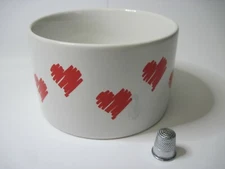 Vintage FTD Floral Delivery Planter Dish, Heavy Ceramic White w/ Red Hearts 5"