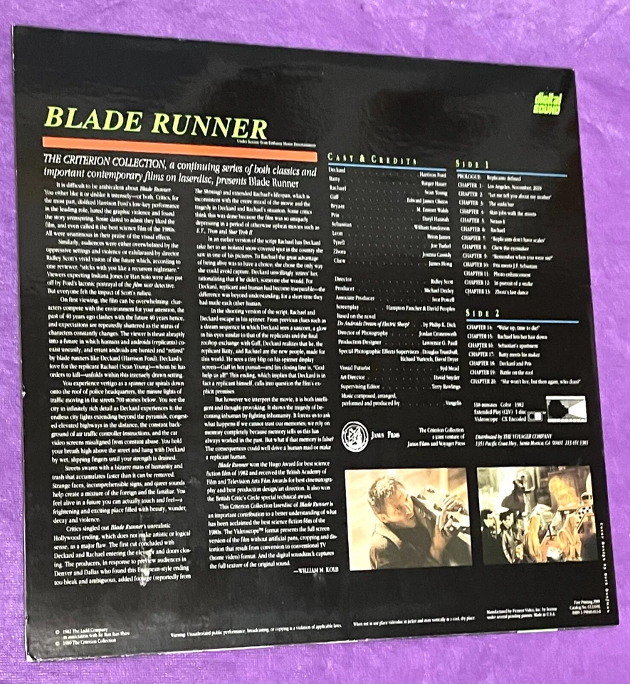 Blade Runner (Laserdisc) Criterion Collection (Directed by Ridley Scott) - Image 2 of 4
