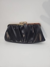 Vintage MCM Black Leather Clutch Evening Cocktails Hinged Hand Bag