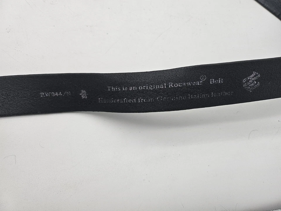 Cinturón de cuero italiano negro Rocawear hebilla deletreada RW044/N 41-44 Y2K DE COLECCIÓN Foto 4 de 4