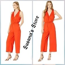 NWT BCBG MAXAZRIA SIZE M Cropped Wide Leg Surplice Jumpsuit Red Clay MSRP 168