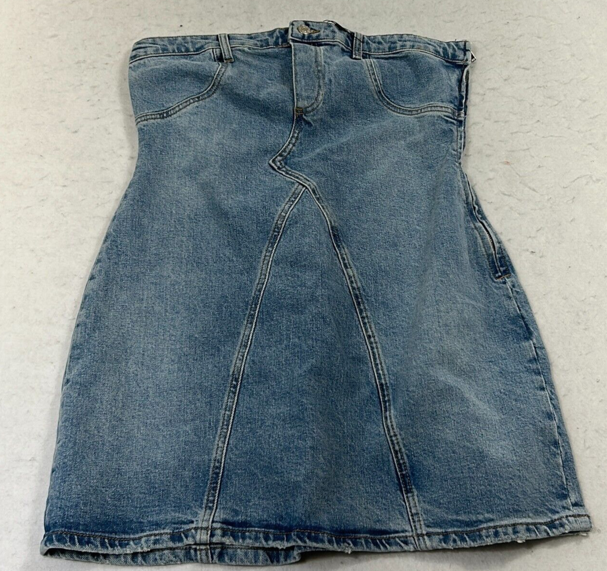 off the shoulder denim dress zara Zara Blue Denim Off Shoulder Side Zip Strapless Mini Dress Womens Size  Large