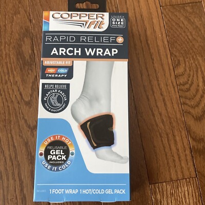 Copper Fit Plantar Fascia Arch Support Wrap Rapid Relief Sleeve Hot/Cold  Therapy