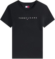 Tommy Jeans Damen T-Shirt Schwarz M Kurzarm Linear Slim Fit Baumwolle