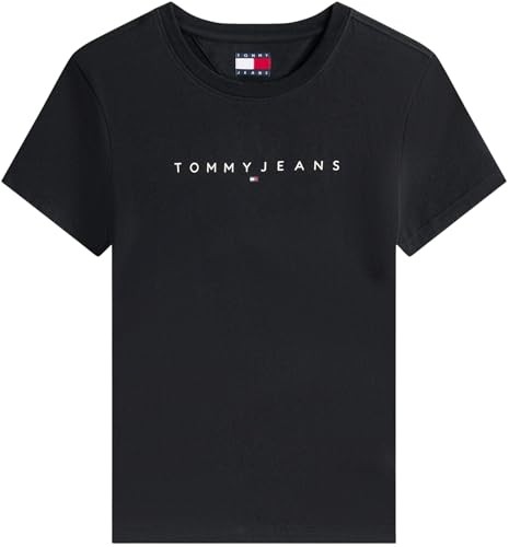 Tommy Jeans Damen T-Shirt Schwarz M Kurzarm Linear Slim Fit Baumwolle-image