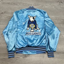 Spuds Mackenzie Bud Light Men's Blue Satin Bomber Jacket Size XL Vintage 80s