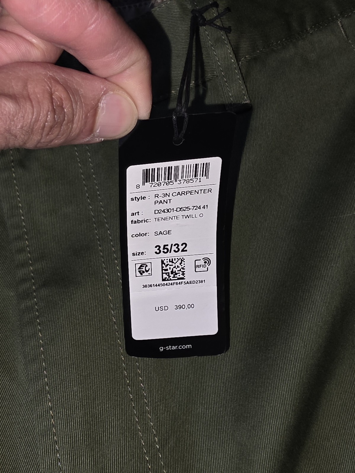 G-Star Raw Carpenter Pants Sage Twill Straight Leg Flat Front Men's 35 image 3