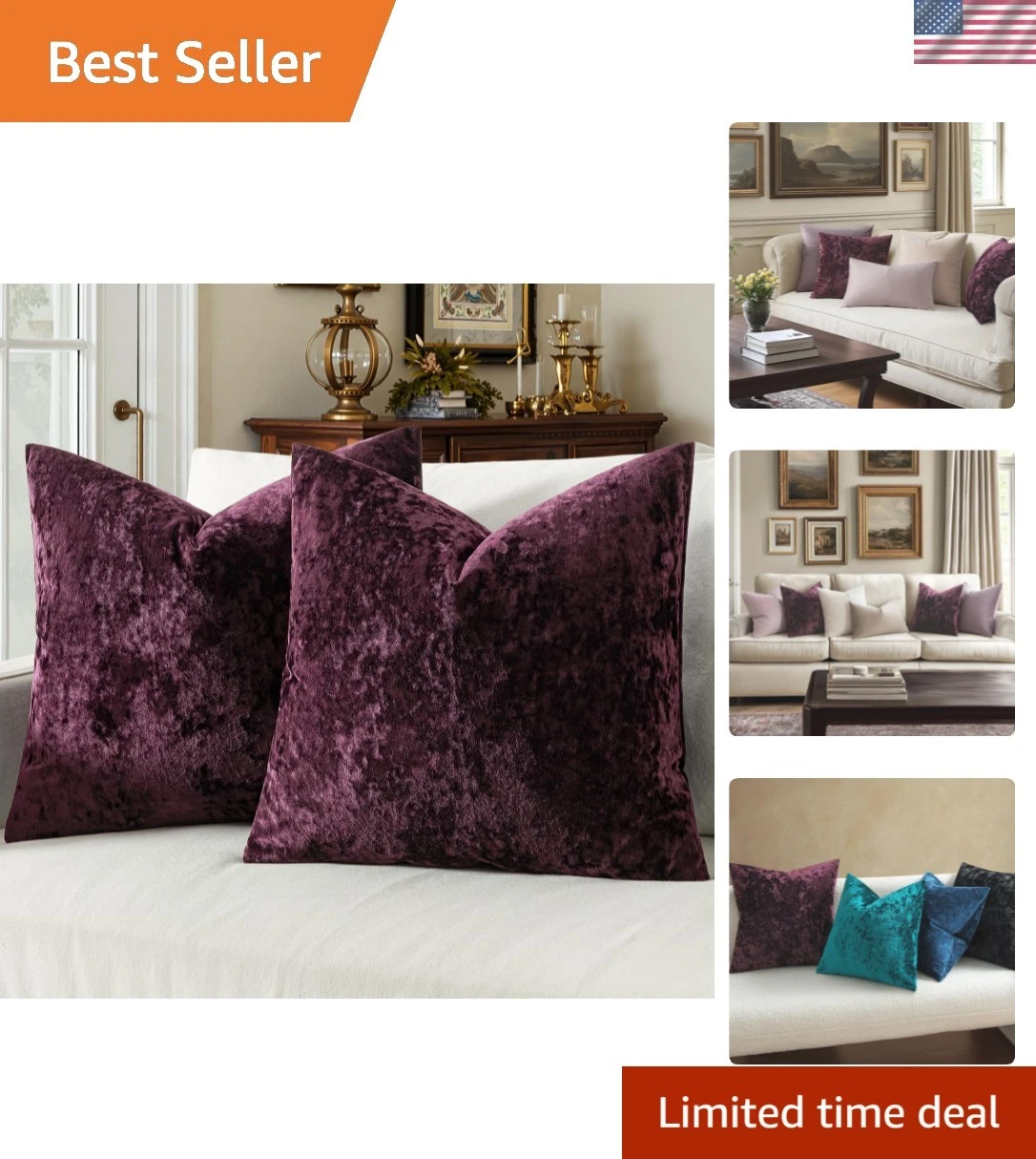 Velvet Throw Pillow Covers Set of 2, Soft Neutral Decorative Pillow Cases wit...