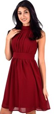 Womens Chiffon Sleeveless Vintage Cocktail Fit and Flare Dress (Small, Red)