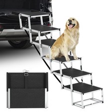 Dog Stairs for Large Dogs - 6 Step Foldable 16" W x 38-43" H, Black-6step