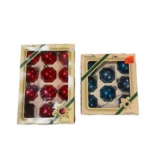 Pyramid Glass Ball Christmas Ornaments Red & Blue 19 Total Made In USA Vintage