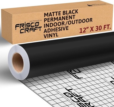 Permanent Vinyl   Matte Black Adhesive Roll, Waterproof & Weather (12'' x 30FT)
