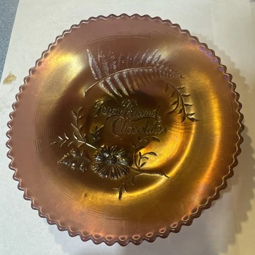 Carnival Glass ADVERTISING NORTHWOOD AMETHYST Fern Brand Chocolates Handgrip