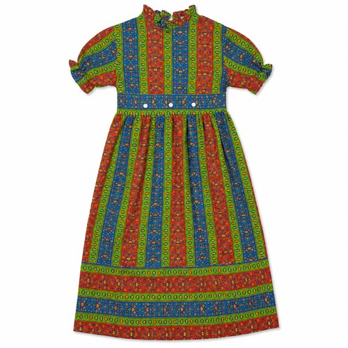 1970s Colorful Geometric Prairie Maxi Boho Hippie Dress