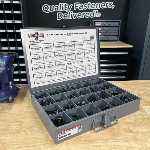 Grade 8 Hex Cap Flange Frame Bolt Black Phos & Locking Flange Nuts Assortment... - Picture 2 of 5