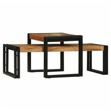 Set Tavolino 2pz Piano Legno Mango Marrone Struttura Acciaio 48x40x40cm Compatto Interno