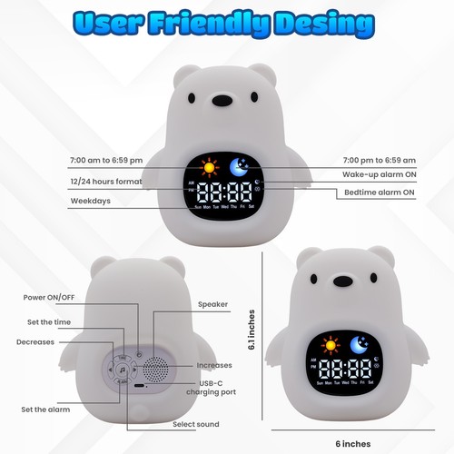 Alarm Clock for Kids with Night Light, Wake-up Light, and White Noise Machine - Picture 7 of 17