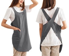 Cotton Cross Back Aprons Solid Color Cooking Kitchen Garden Smock Pockets