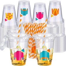 200 Pcs 16oz Derby Jockey Disposable Plastic Cups Bulk with Orange and White ...